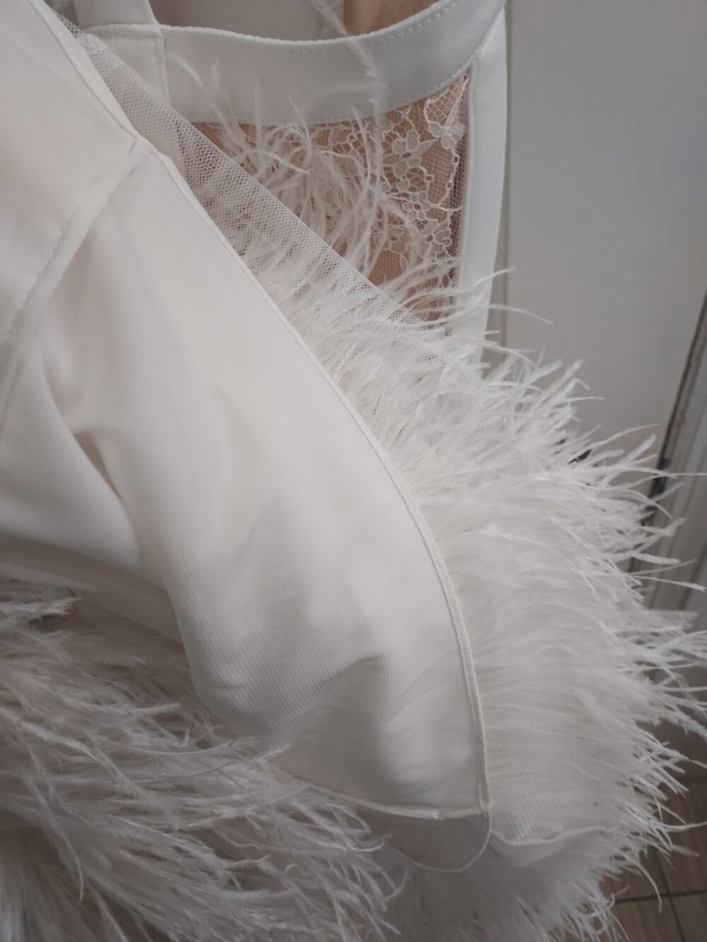 Alice Olivia Xia Wedding Bridal White Sheer Bustier Feather Mini Dress - Picture 9 of 15
